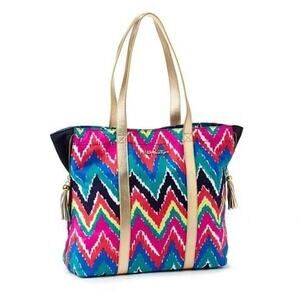 Lilly Pulitzer Hearts A Flutter Chevron Tote Bag RARE Multicolor Shopping Purse